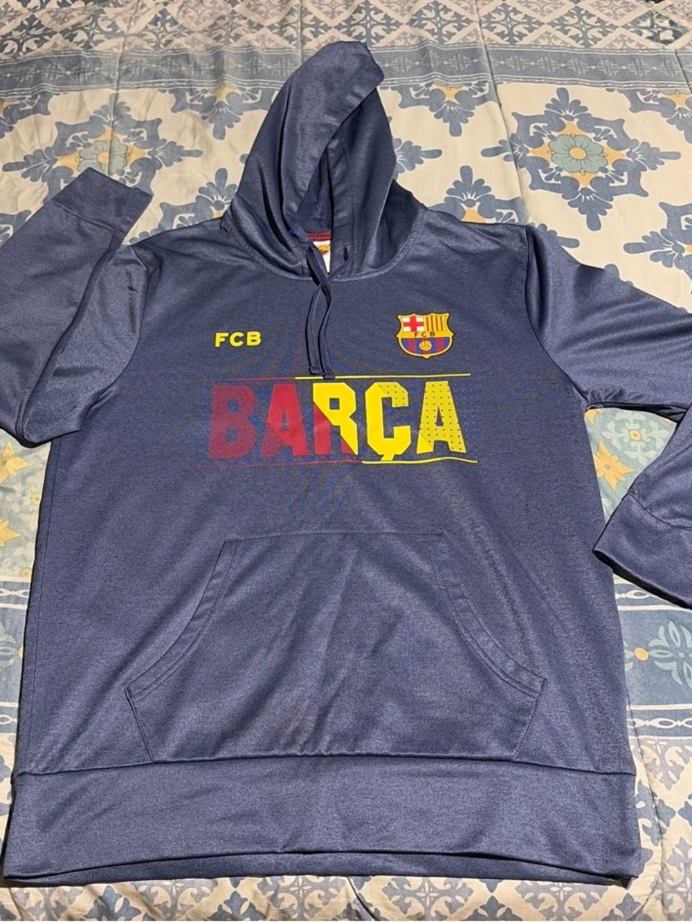 FCB Navy Crewneck Hoodie with BARÇA Crest
